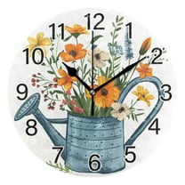 Ryvnso Flower in Metal Kettle Wall Clock Non Ticking Silent Kitchen Clock Battery Operated Clocks 10 inch