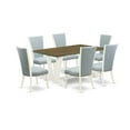 thumbnail image 2 of East West Furniture V076VE215-7 7 Piece Dining Room Set - 6 Baby Blue Linen Fabric Kitchen Chair with Nailheads and Distressed Jacobean Dining Table - Linen White Finish, 2 of 10