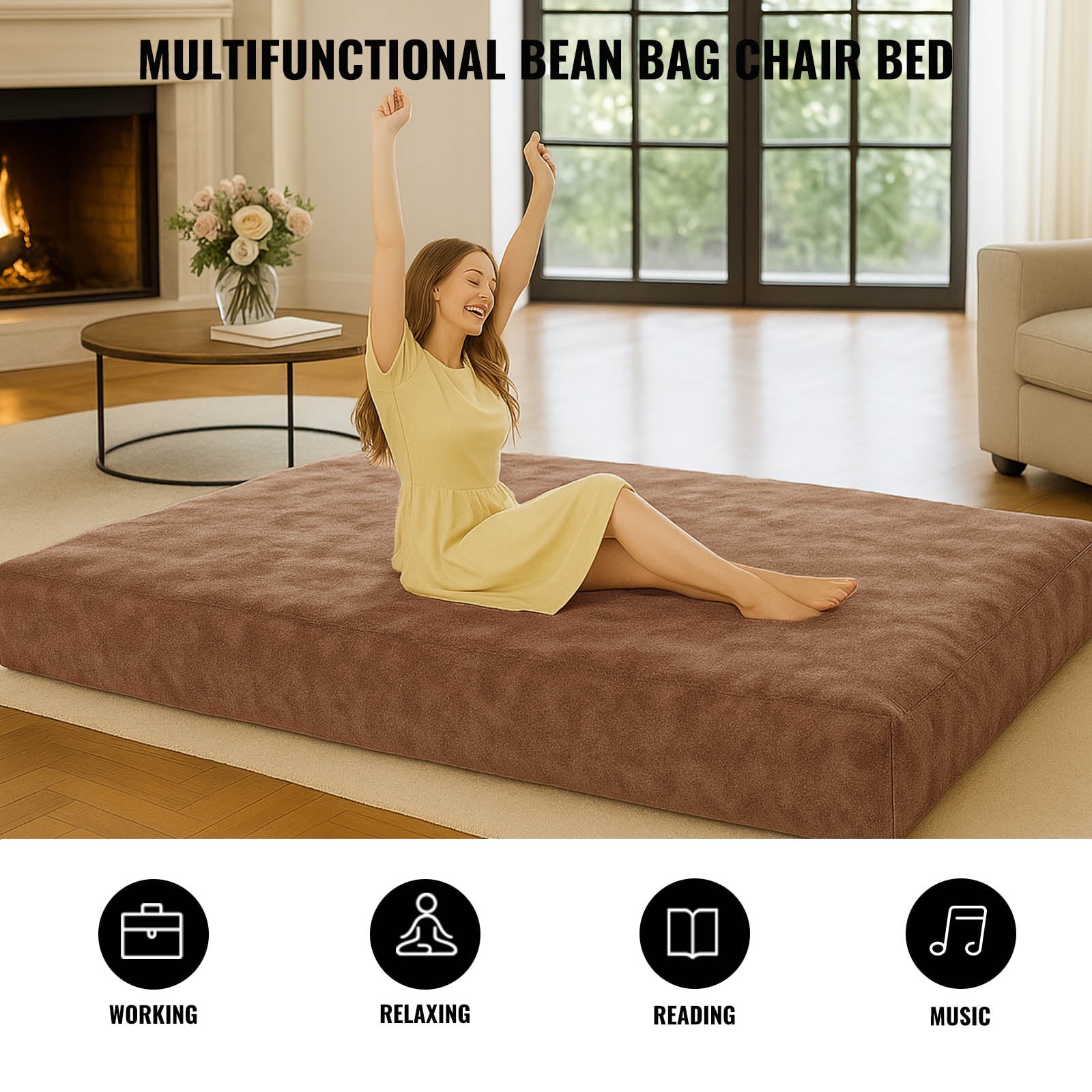 Bean Bag Chair,Convertible Bean Bag Chair Bed Giant Bean Bag Chairs for Adults Memory Foam Bean Bag Bed for Adults Bean Bags Chair that Turns into Bed