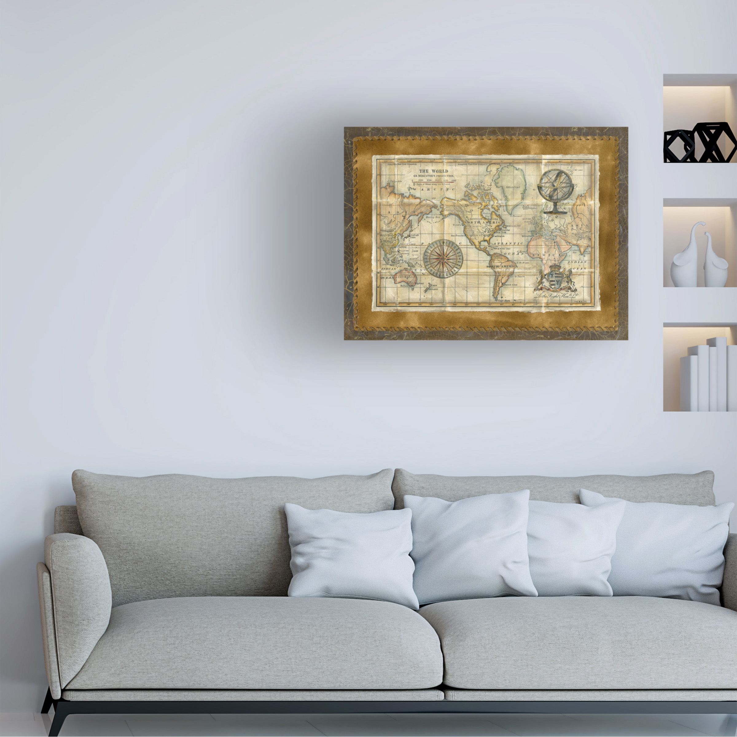 Trademark Fine Art Vision Studio Antique World Map Framed Canvas Wall Art - 18x24