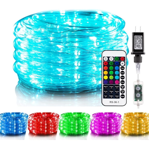 Color Changing Rope Lights Outdoor, String Lights with Plug & Remote, Twinkle String Lights Indoor Bedroom, Waterproof LED Rope Lights for Outside,16 Colors
