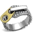thumbnail image 1 of Unisex Two-Tone IP Gold Stainless Steel Ring with Top Grade Crystal in Clear - Size 6, 1 of 1