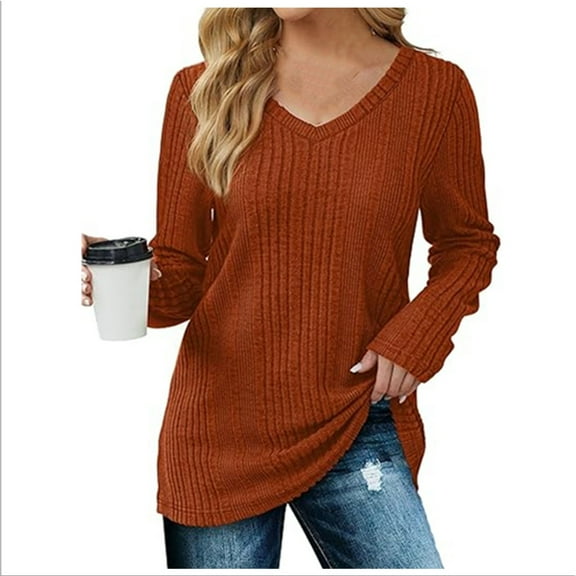 Women's V Neck Knit Pullover Sweater Soft Comfortable Long Sleeve Solid Color Casual Tops Loose Fit Winter Fall Fashion