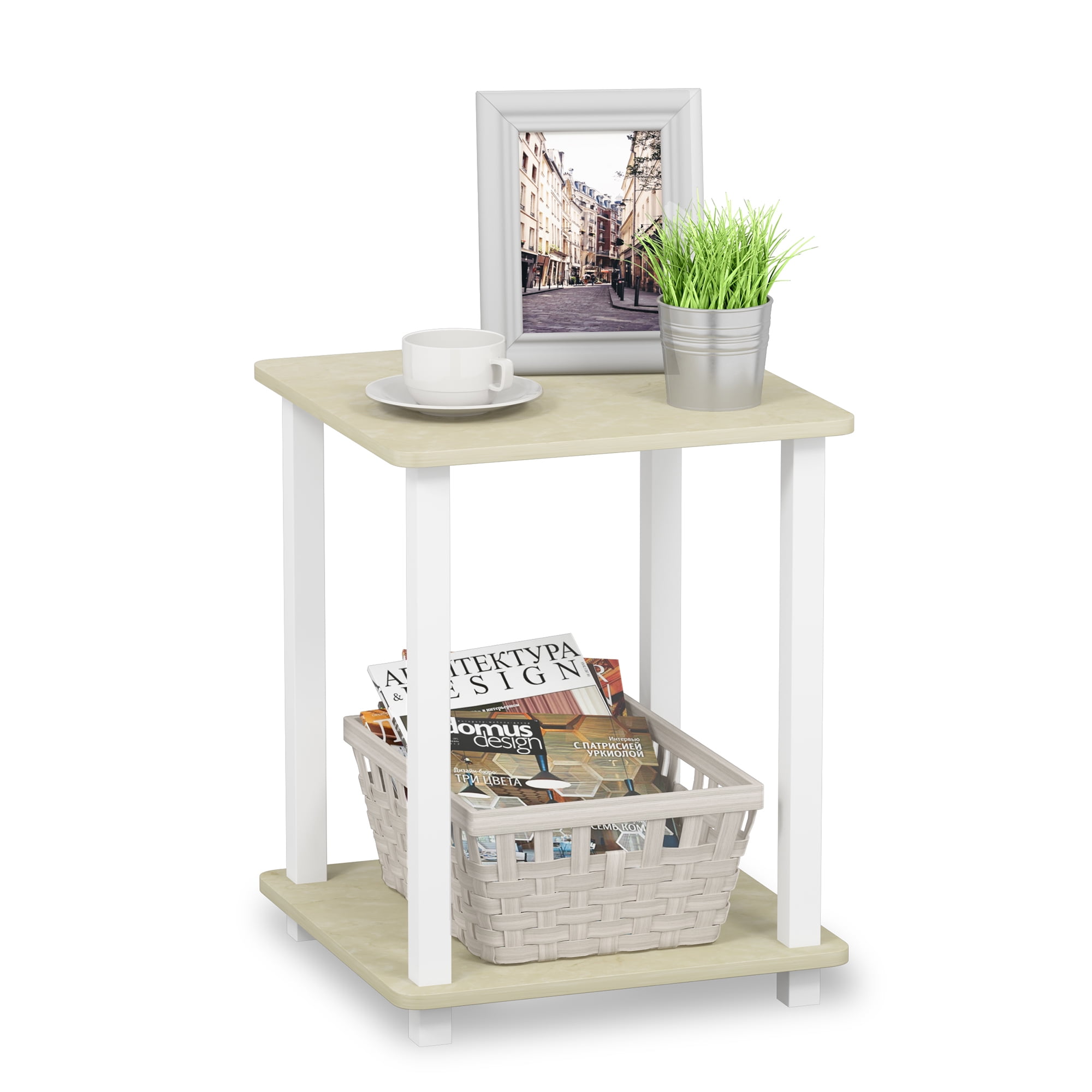 Buy Furinno Simplistic End Table, Set of Two, Cream Faux Marble/White
