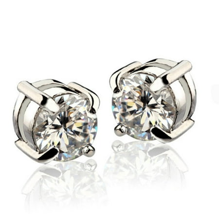 Titanium White Earrings - Bling Men 8mm White Gold Plated CZ Earrings