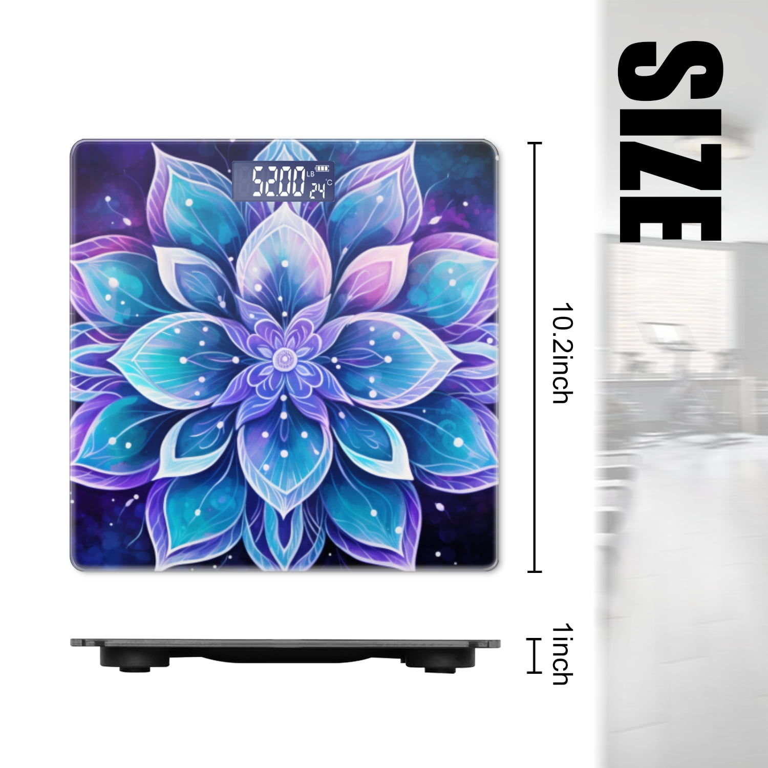 Bathroom Scale, Highly Accurate Digital Body Scale,Precisely Measures Weight up to 400 lbs-Intricate Mandala Design With Purple And Blue Hues