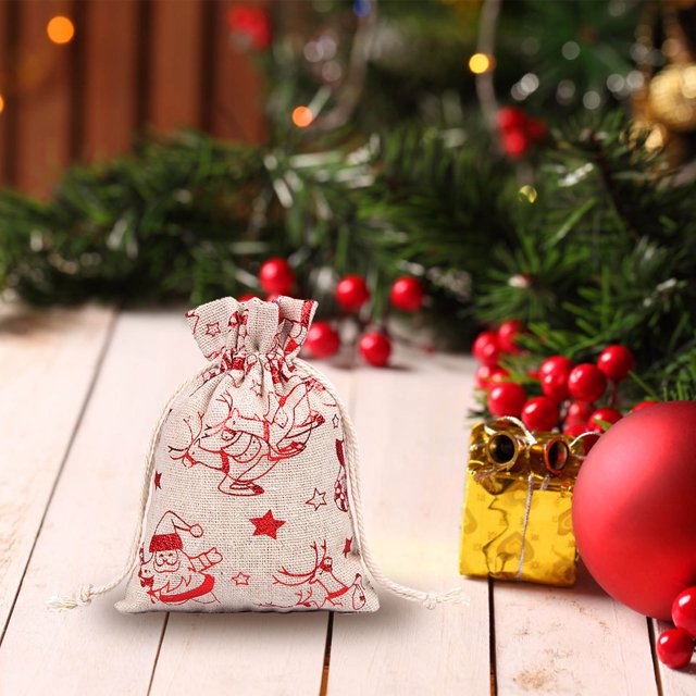 Panxico Liquidation! Sac Cadeau de Noël en Coton Lin Flocon de Neige avec Poche à Cordon, Rangement de Bonbons en Lin, Conteneurs de Rangement de Noël