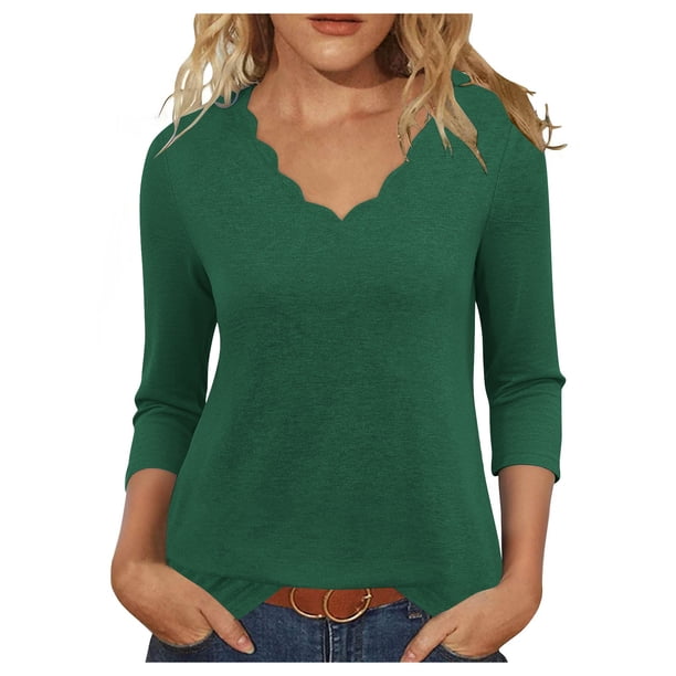mfyjkho Tops Para Hacer Ejercicio Para Mujer, Top De Verano Para Mujer Con Cuello En V Y Mangas Cortas De Color Liso Tops Para Hacer Ejercicio Para Mujer S