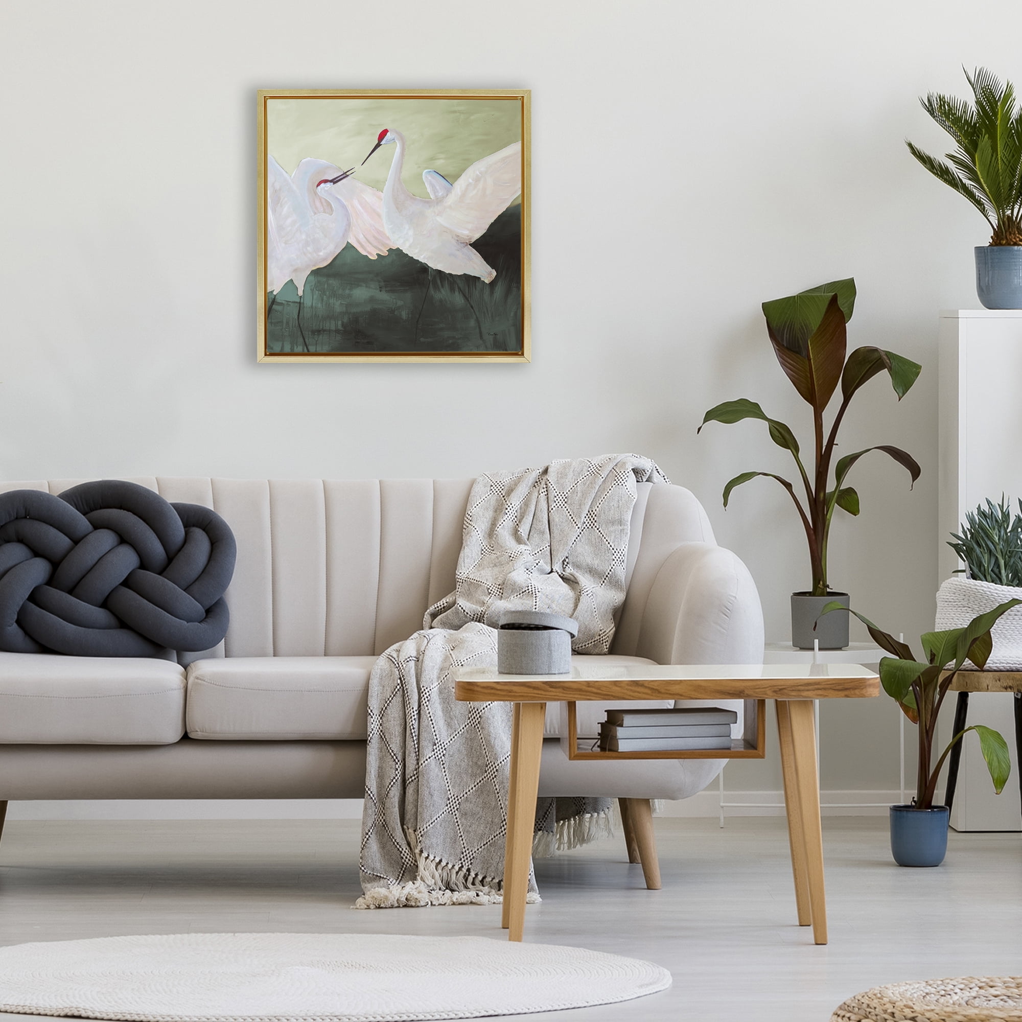 Stupell Industries White Sandhill Cranes Gold Framed Floater Canvas Wall Art, design by Robin Maria