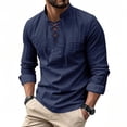 thumbnail image 3 of StSilkitty Mens Long Sleeve Shirts Linen Lace up V Neck T-Shirts Solid Color Lightweight Casual Pullover Tops, 3 of 6