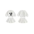 thumbnail image 2 of RUINIXCW Kids Girl Halloween Outfit Smiling Eyelashes Embroidery Long Sleeves Plush Sweatshirt and Mini Skirt 2 Pcs Set, 2 of 7