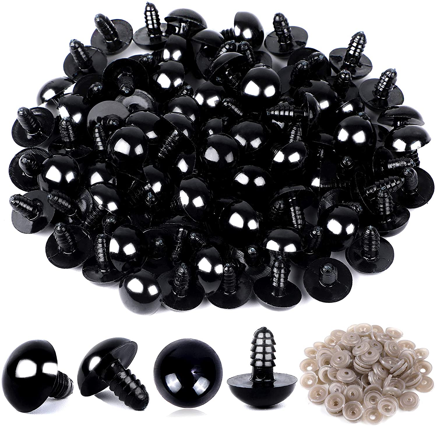 120Pcs Black Plastic Safety Crochet Eyes Bulk with Washers for