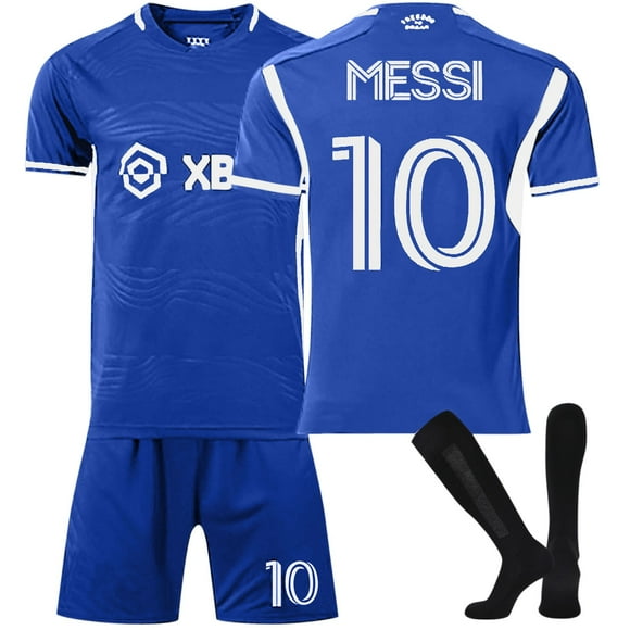 Sien 23/24 Miami Deep Blue Soccer Jerseys, #10 Professional Soccer Player Miami Soccer Jerseys Socks Set 3 Piece Set, Short Sleeve Soccer Goalkeeper Training Miami Soccer Jersey for Kids, #10/24
