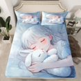 thumbnail image 1 of Erosebridal Sleepy Anime Girl Fitted Sheet Set Queen, Cute Rabbit Bed Set, 3pcs (No Top Sheet), 1 of 6