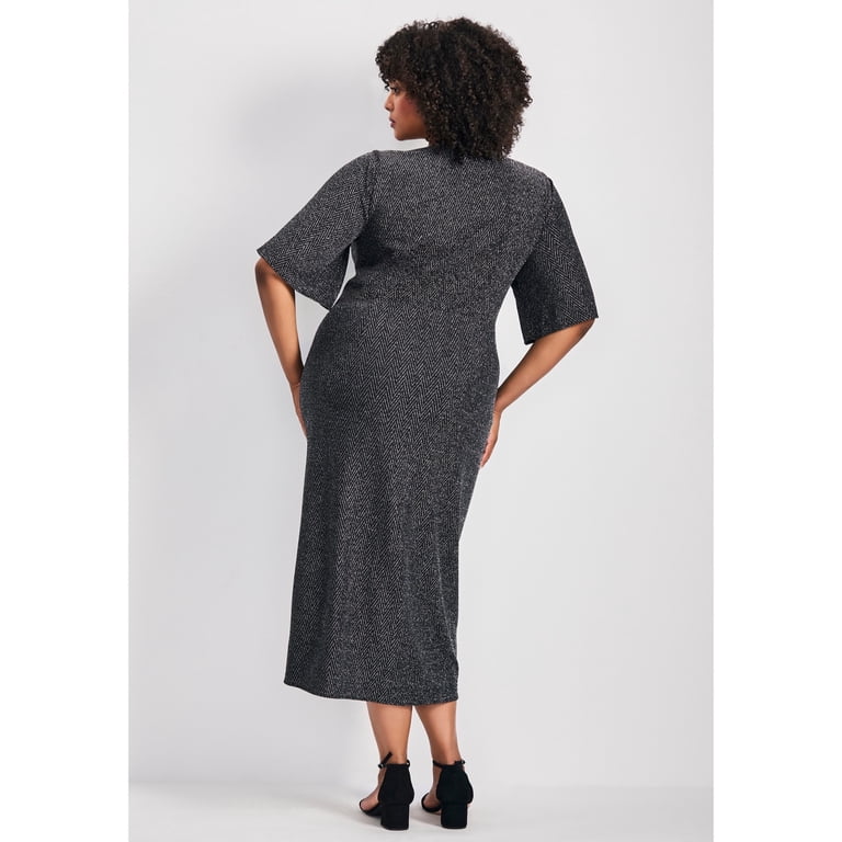 knee length dresses for ladies Final Sale Plus Size Faux Wrap Gown with Pleated Waist & Balloon Sleev