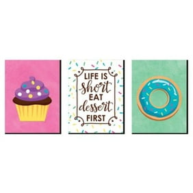 Sweet Shoppe - Cupcake Nursery Wall Art, Donut Kids Room Decor and Bakery Kitchen Home Decorations - 7.5 x 10 inches - Set of 3 Prints