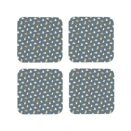 

Tideii Cute Cats And Dogs for Leather Coasters 4 Pieces Anti-fouling and Anti-scalding Decorative Coasters Suitable for Restaurants Kitchens Coffee Shops-Square