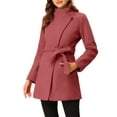 thumbnail image 5 of INSPIRE CHIC Women's Classic Stand Collar Long Sleeve Winter Belted Long Coat L Watermelon Red, 5 of 8