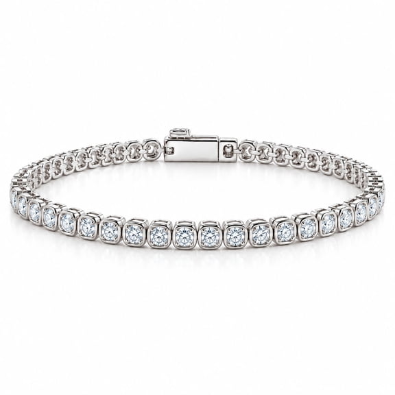 7 CTW Round Cut 4 MM Cubic Zirconia 18K White Gold Plated Silver Unisex Tennis Bracelet