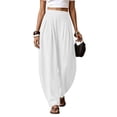 thumbnail image 2 of iHPH7 Women's Cotton Linen Pleated Barrel Pants High Waisted Baggy Harem Trousers with Pockets Casual Boho Summer Beach Lounge Wear White XL, 2 of 9