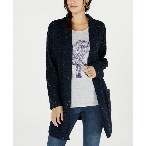 Style & Co. Women's Crochet Open Front Cardigan Sweater Industrial Comb Size XS