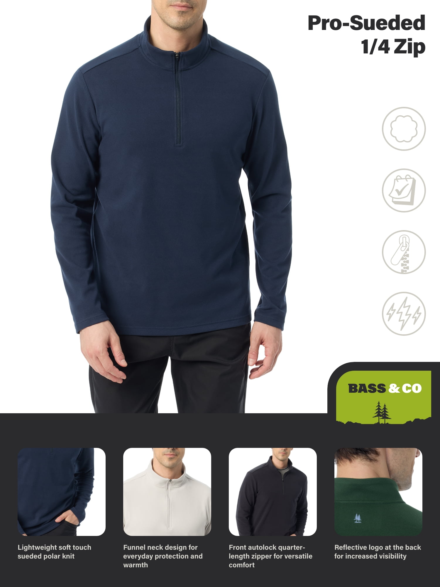 Bass & Co Men's & Big Men's Pro-Sueded Quarter Zip Heathered Pullover, Sizes S-XXXL