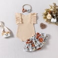 thumbnail image 4 of TOWED22 Newborn Baby Girl Clothes Daisy Print Shorts Sleeve Romper Ruffle Bloomer Shorts Headband Set Infant Summer Outfits(Beige,6-12 M), 4 of 9