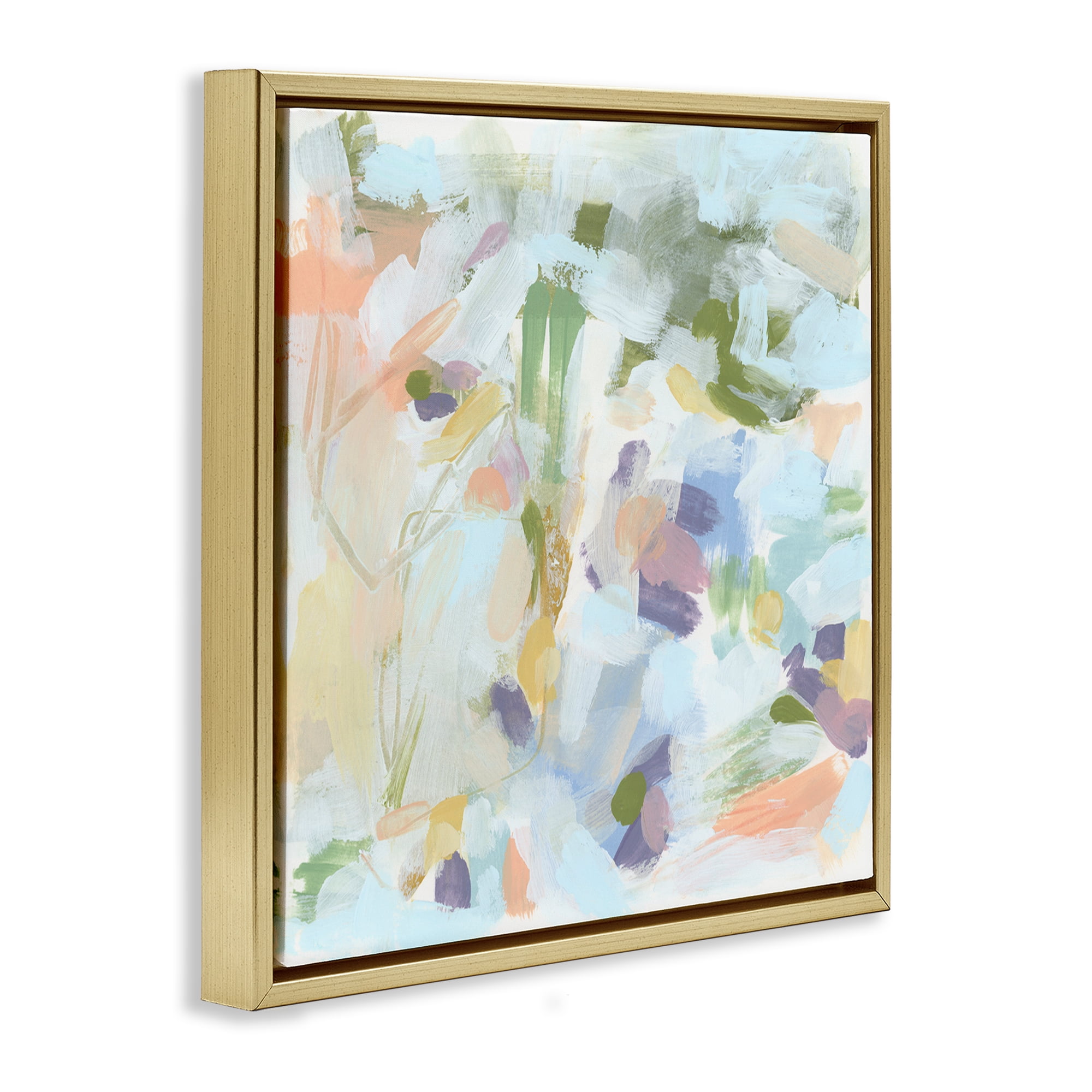 Stupell Industries Chaotic Pastel Impression Abstract Painting Gold Floater Framed Canvas Art Print Wall Art, 25 x 25