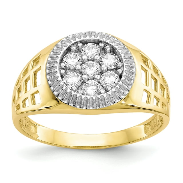 10K Rhodium Plated Yellow Gold & Rhodium Men's CZ Cluster Ring