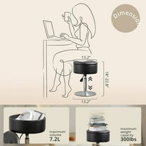 360 ° Swivel Vanity Stool Chair for Makeup Room, Height Adjustable Stool for Vanity with Storage, Small Black Faux Leather for Bathroom, Living Room