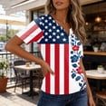 thumbnail image 6 of Women's Patriotic 250th Anniversary USA Shirt V-Neck Button American Flag Print Short Sleeve T-Shirts, 6 of 7