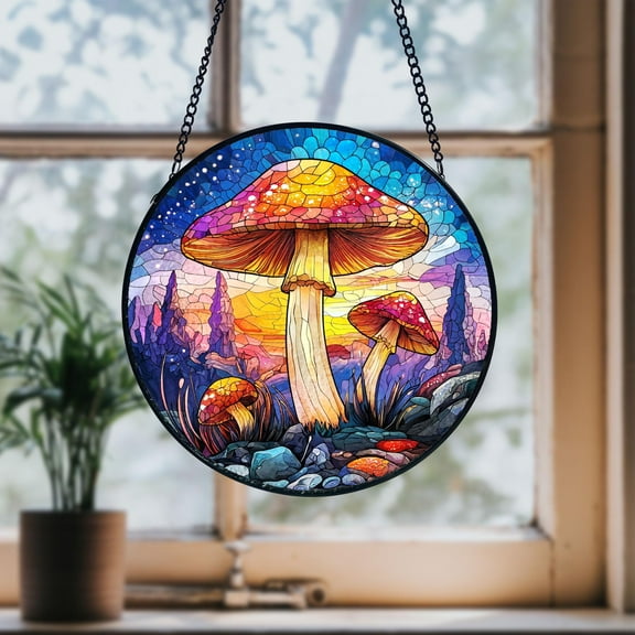Stained Glass Mushrooms Window Hanging Cottagecore Home Decor Mushroom Lover Gift Housewarming Art