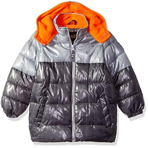 iXtreme Boys' Toddler Color Block Puffer with Patch, Charcoal, 3T