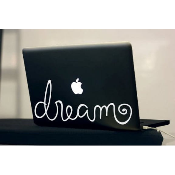 Dream Hand Lettered Text Typography- White Vinyl Decal for 13" Macbook