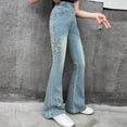 thumbnail image 6 of YunPes Teen Girls Flare Jeans High Waist Bell Bottom Pants Distressed Butterfly Patchwork Jeans Casual Cute Applique Denim Leggings, 6 of 7