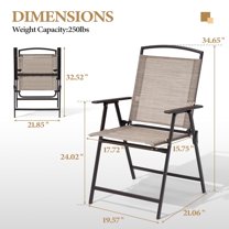 Crestlive Products 2PCS Folding Patio Chair, Portable Dining Chairs with Armrest & Textilene Fabric, Outdoor Chair, Beige