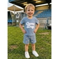 thumbnail image 4 of BemeyourBBs Toddler Baby Boy Game Day Football Outfit Infant Baby Boys Summer Clothes 6 12 18 24 Months 2 3 4 Years Short Sleeve Soccer Letters Print T Shirt Tops with Pockets Shorts 2Pcs Set, 4 of 9