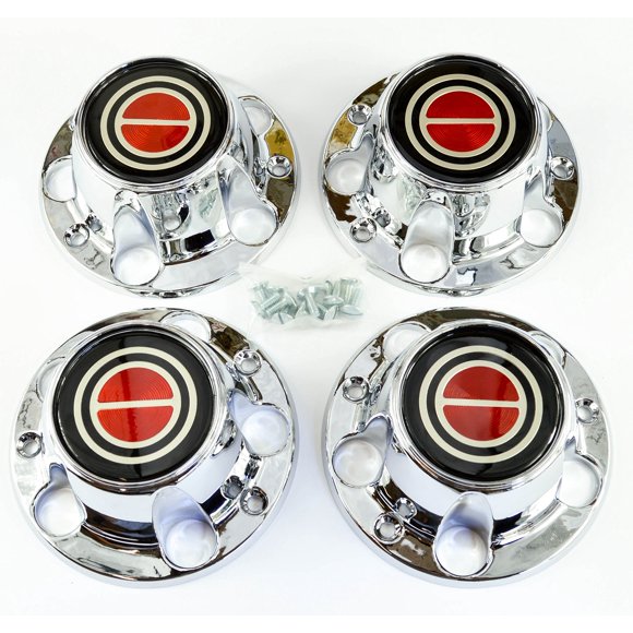 BB Auto Set of 4 New Chrome Wheel Hub Center Caps Red Replacement for 1980-1996 Ford F150 Truck Bronco Van