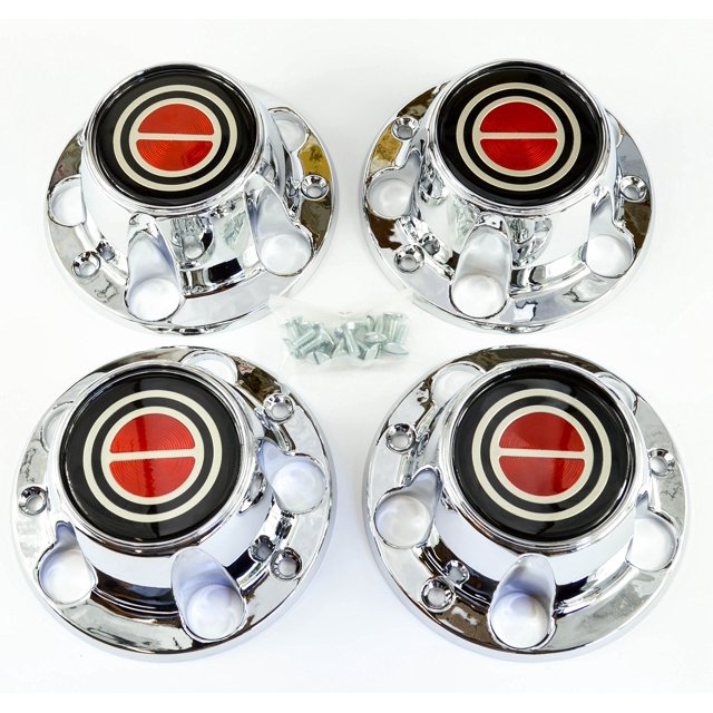 BB Auto Ensemble de 4 Nouveaux Capuchons Centraux de Moyeu de Roue Chromés Rouges de Remplacement pour Camion Ford F150 Bronco Fourgonnette 1980-1996