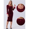 thumbnail image 2 of DARING DIVA Fall Velvet Long Sleeve Square Neck Cocktail Dress XS Burgundy, 2 of 6