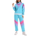 thumbnail image 7 of Womens Sports 2 Piece Set Lapel Full Zip Jackets Elastic Waist Trousers Color Block Casual Loose Stylish Sweatsuits (L, Blue), 7 of 7