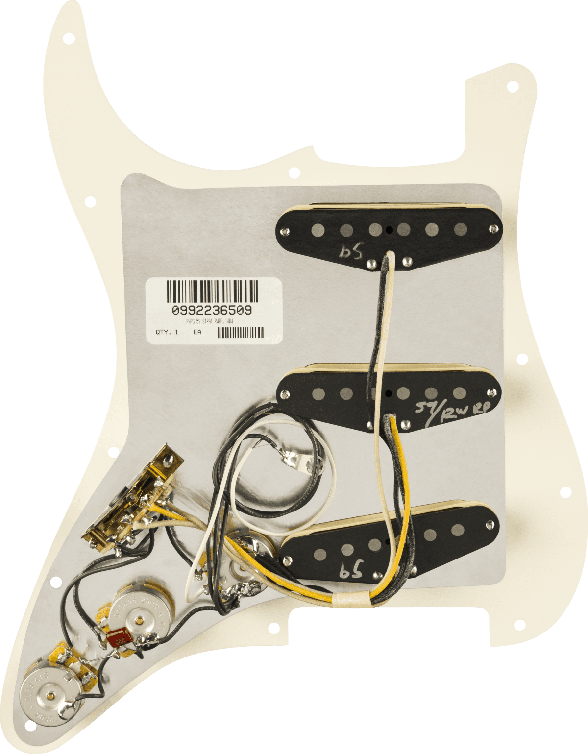 Fender Pure Vintage '59 w/RWRP Midde Pre-Wired Strat Pickguard, 11-Hole, Parchment