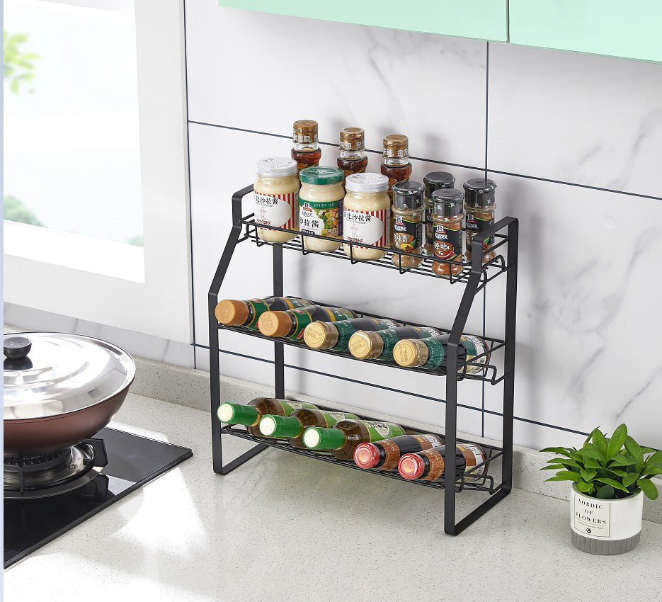 Spice Rack 2 3-Tier Holder Herbs Jars Stand Wooden Wood Kitchen Storage Wall 