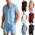 thumbnail image 5 of IWRICH Men's Two Piece Outfit Shorts Casual Short Sleeve Button down Shirt and Beach Shorts Set Summer Vacation Outfits Sky Blue XL, 5 of 6