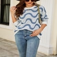 thumbnail image 2 of Wave Jacquard Contrast Color Pullovers for Women in Loose Knit, 2 of 8