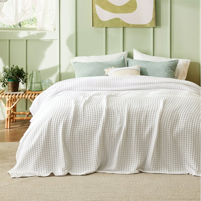 Bedsure King Size Cooling Cotton Waffle Weave Breathable Bamboo Blanket White 104x90 inches Walmart