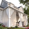 thumbnail image 3 of AECOJOY 14'x8' Gazebo Outdoor Pergola, Hardtop Lean to 8x14 Gazebo with Curtains and Netting, Pergolas and Gazebos Clearance with Patio Roof, Large Wall-Mounted Heavy Duty Awnings, White, 3 of 7