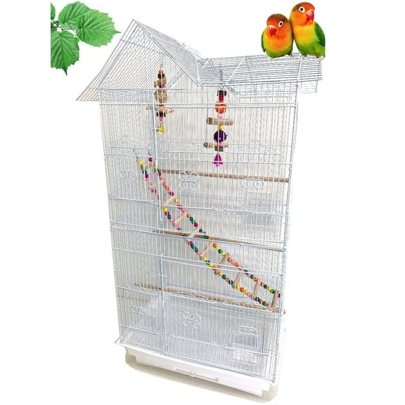 Large Double Roof Top Flight Bird Cage with Toys and Crossover Ladder for Cockatiels Sun Parakeets Green Cheek Conures Aviary Budgie Finch Lovebird Canary Pet Bird Travel Cage