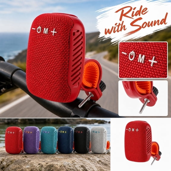 Motorcycle Bluetooth Speaker, Peacock Blue 4X3X2 Inch Compact Biking Speaker, Wireless Portable Audio with Fabric Exterior, Bike Handlebar Mount with Secure Mounting Clamp, Full