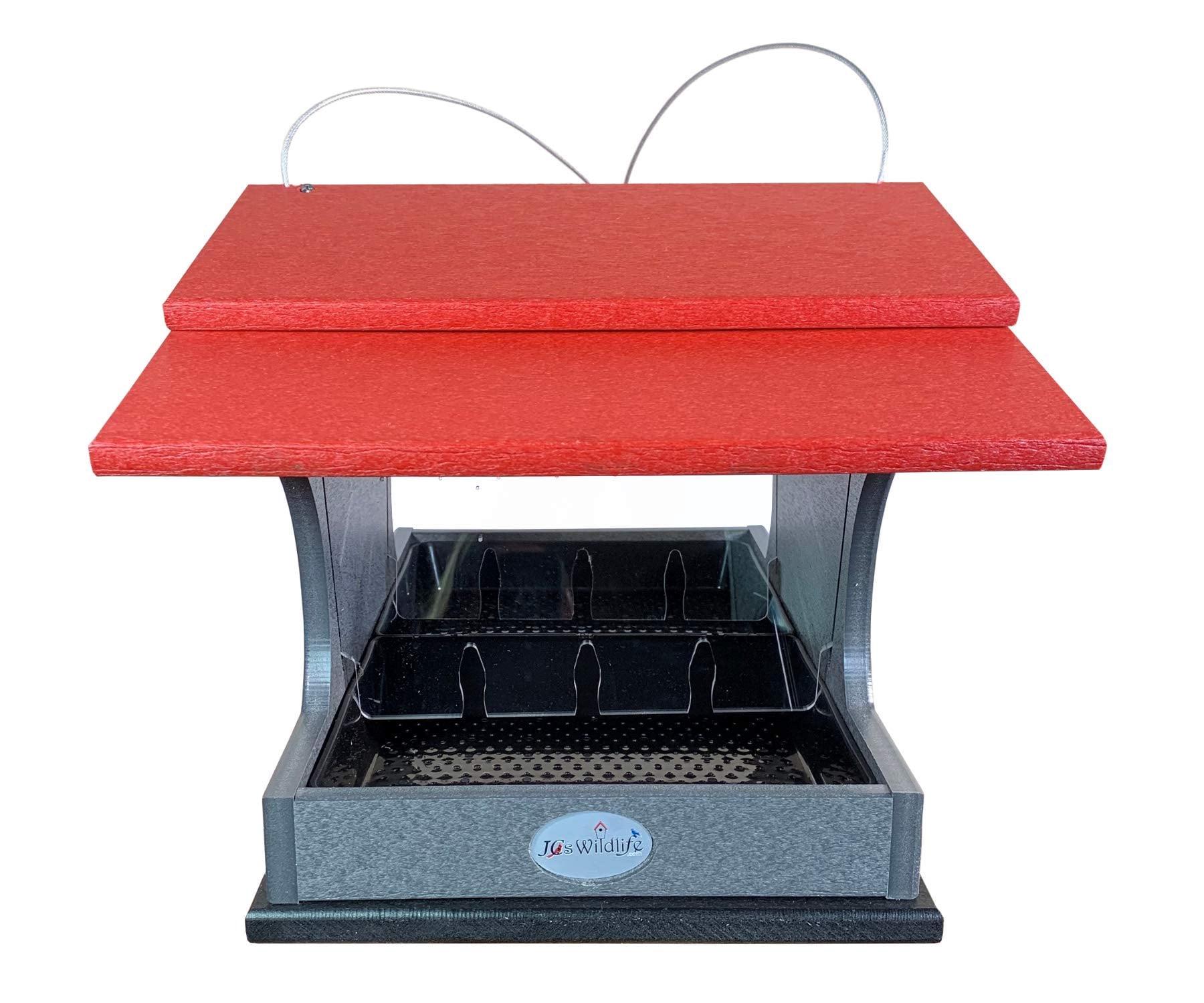 JCs Wildlife Large Poly Hopper Bird Feeder (Cardinal Red/Gray)